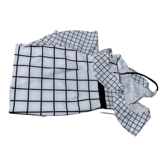 ASOS DESIGN White and Black Grid Design One Shoulder Ruffle Mini Dress, Size 2 - Picture 12 of 16